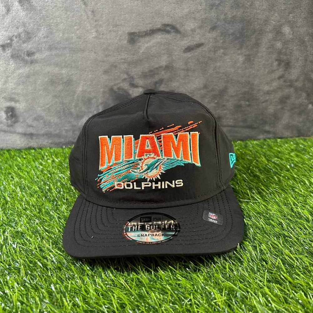 New Era The Golfer Miami Dolphins Hat Mens One Size Black Snapback NFL NWT